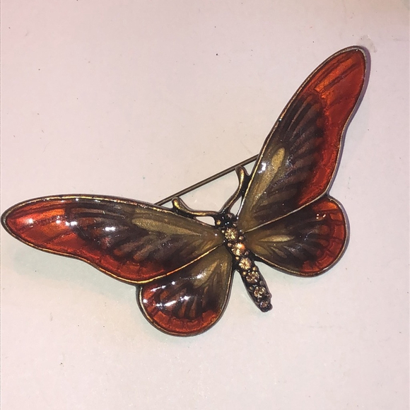 Vintage Elegant Red and Gold Tone Butterfly Brooch - Picture 4 of 4